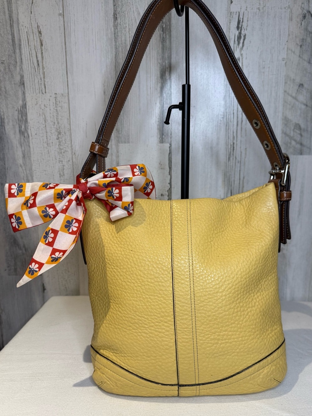 Coach Soho Y2K Yellow Leather Shoulder Bag with Brown Leather Strap